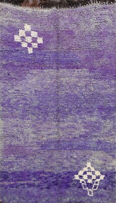 Abstract Modern Vegetable Dye Moroccan Oriental Area Rug Handmade Plush Wool 5x7