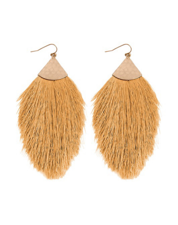 Mustard Beaded Tassel Statement Earrings Pretty Mustard Earrings - Beaded Earrings - Tassel Earrings  main image 2
