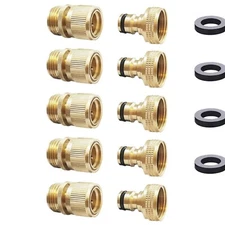 Solid Brass Garden Hose Quick Connect Fittings - 6 Male & Female Connectors Set