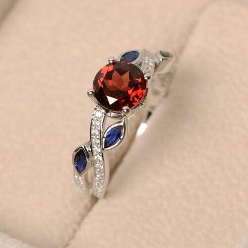925 Argento Sterling Granato Rosso Gemma Jan Compleanno Handmade Ring per Donna - Foto 1 di 5