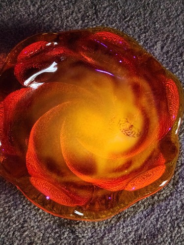 Vintage Fenton Swirl Red And Orange Cadmium Glass Ashtray - Picture 22 of 23