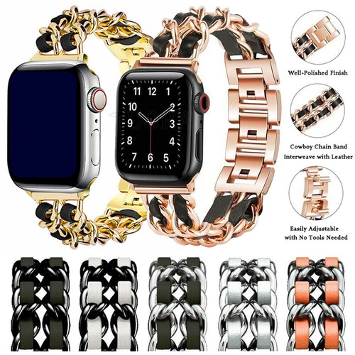 Für Apple Watch Ultra 49mm 9-1 SE 40/41/45mm Leder+ Metall Armband + Bling Hülle - Bild 6 von 73