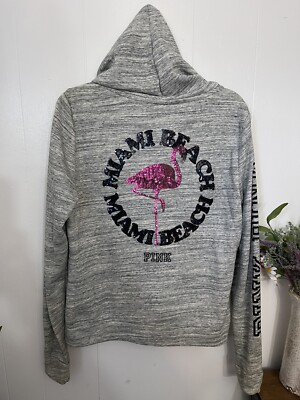 Felpa Con Cappuccio Victoria's Secret PINK &ndash; Grigio Argilla, Taglia M, Chiusura Intera, Con Zip E Spacco Laterale