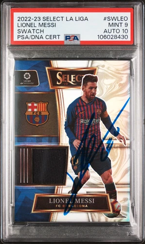 2022-23 Panini Select La Liga #SWLEO Lionel Messi Patch PSA MINT 9 Auto 10