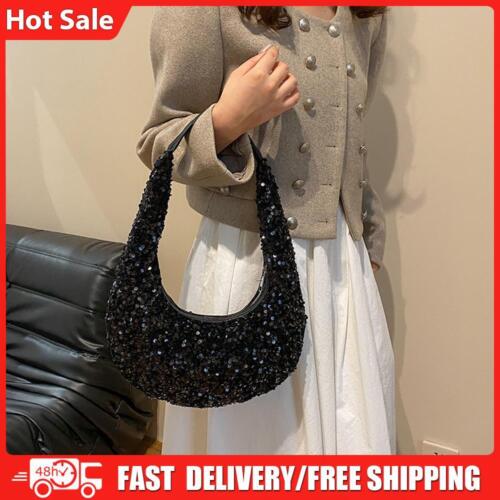 Sparkly Sequin Bag Hobo Bag Vintage Style Commuting Bag for Women (Black) - Picture 1 of 9