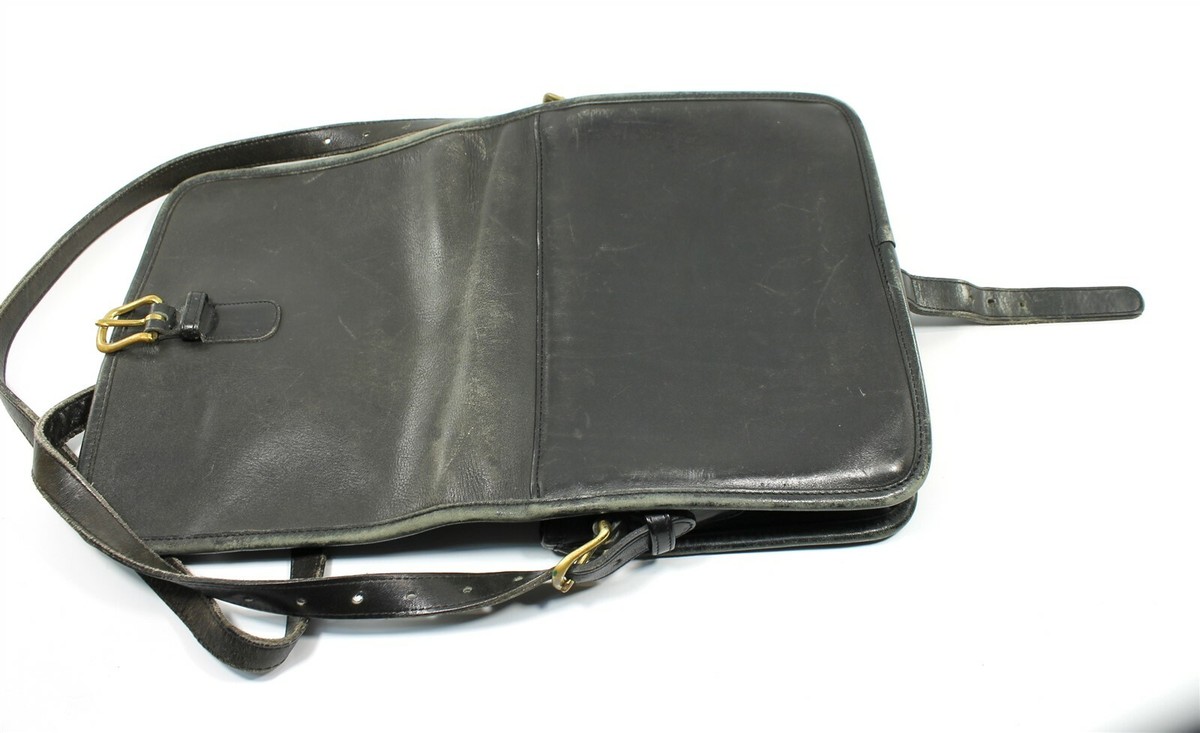 COACH Vintage Black Leather Crossbody Flap Bucket Pouch