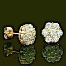 2.00Ct Round Cut Lab-Created Diamond Flower Stud Earrings 14K Yellow Gold Finish