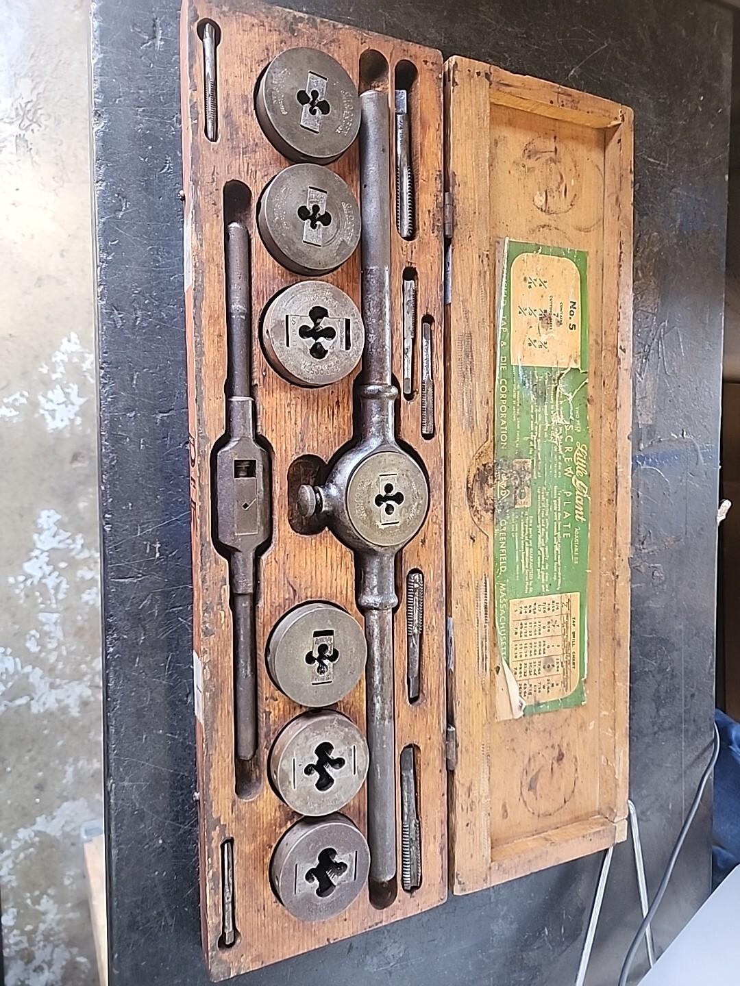 Vintage Greenfield Tap And Die Set Wells Brothers No. 5 Full Set In
