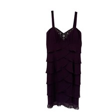 Purple Cocktail Dress Tiered Ruffle Beaded V Neck Mother Of The Bride Size 10