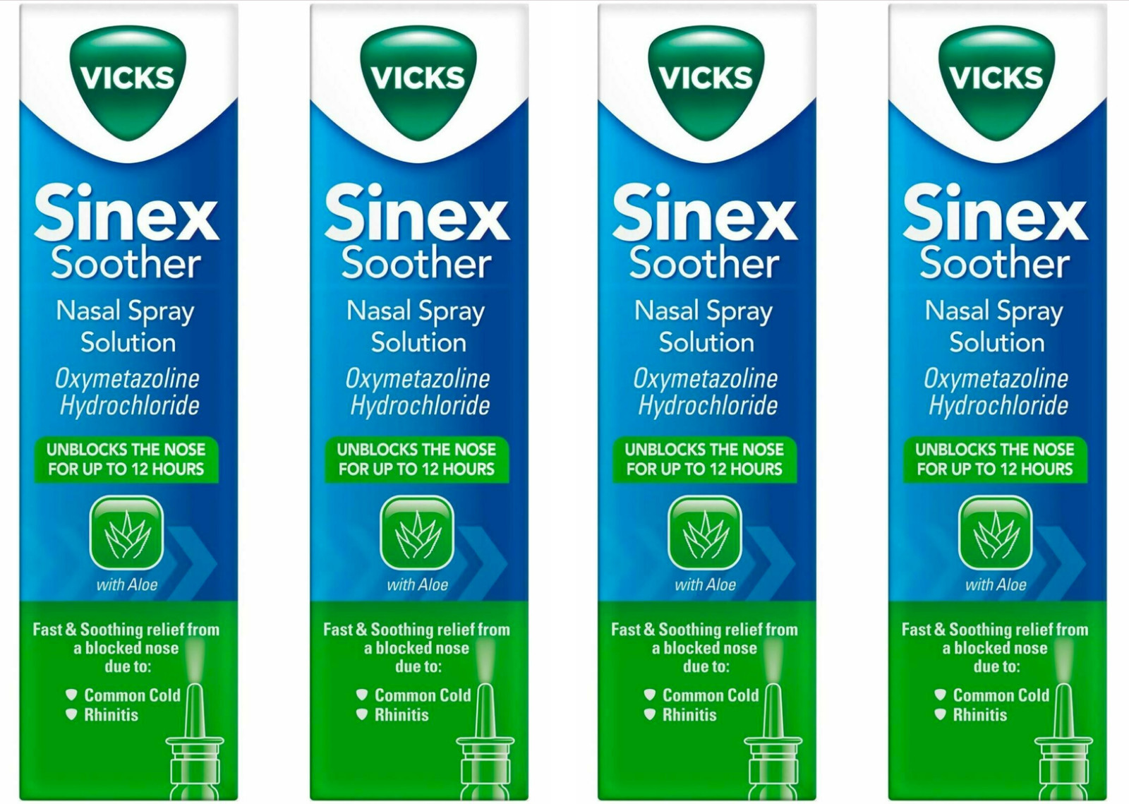 4x15ml (60ml) Vicks Sinex Soother Nasal Spray - Decongestant For Blocked Nose