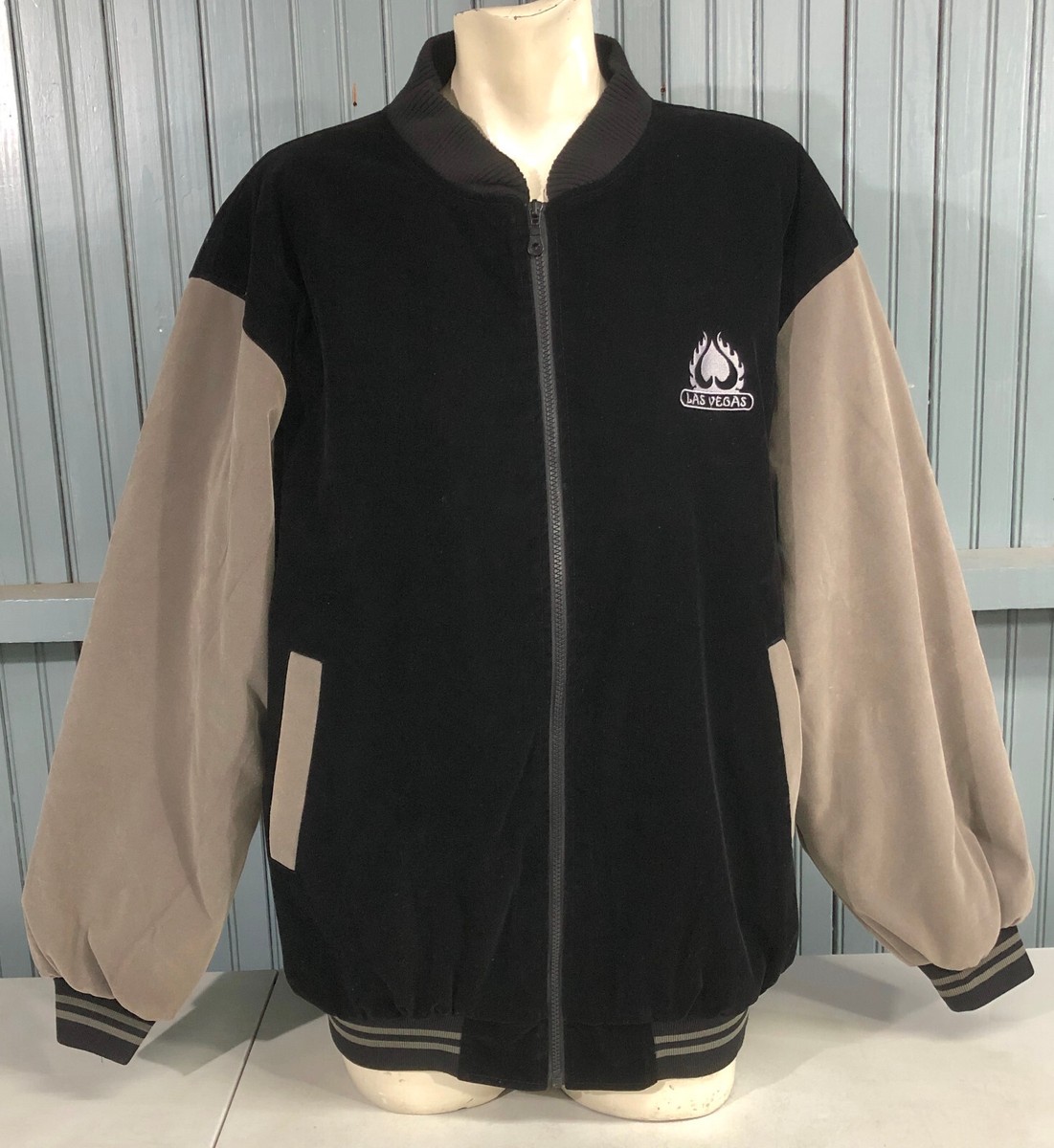 Lulu Las Vegas Black And Gray Velvet Velour Large Lined Zip Mens