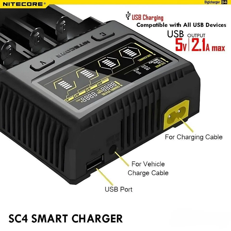 Nitecore SC4 Superb Battery Charger Lithium NiMH-Cd INR 18670 26650 AA AAA - Image 3 of 4