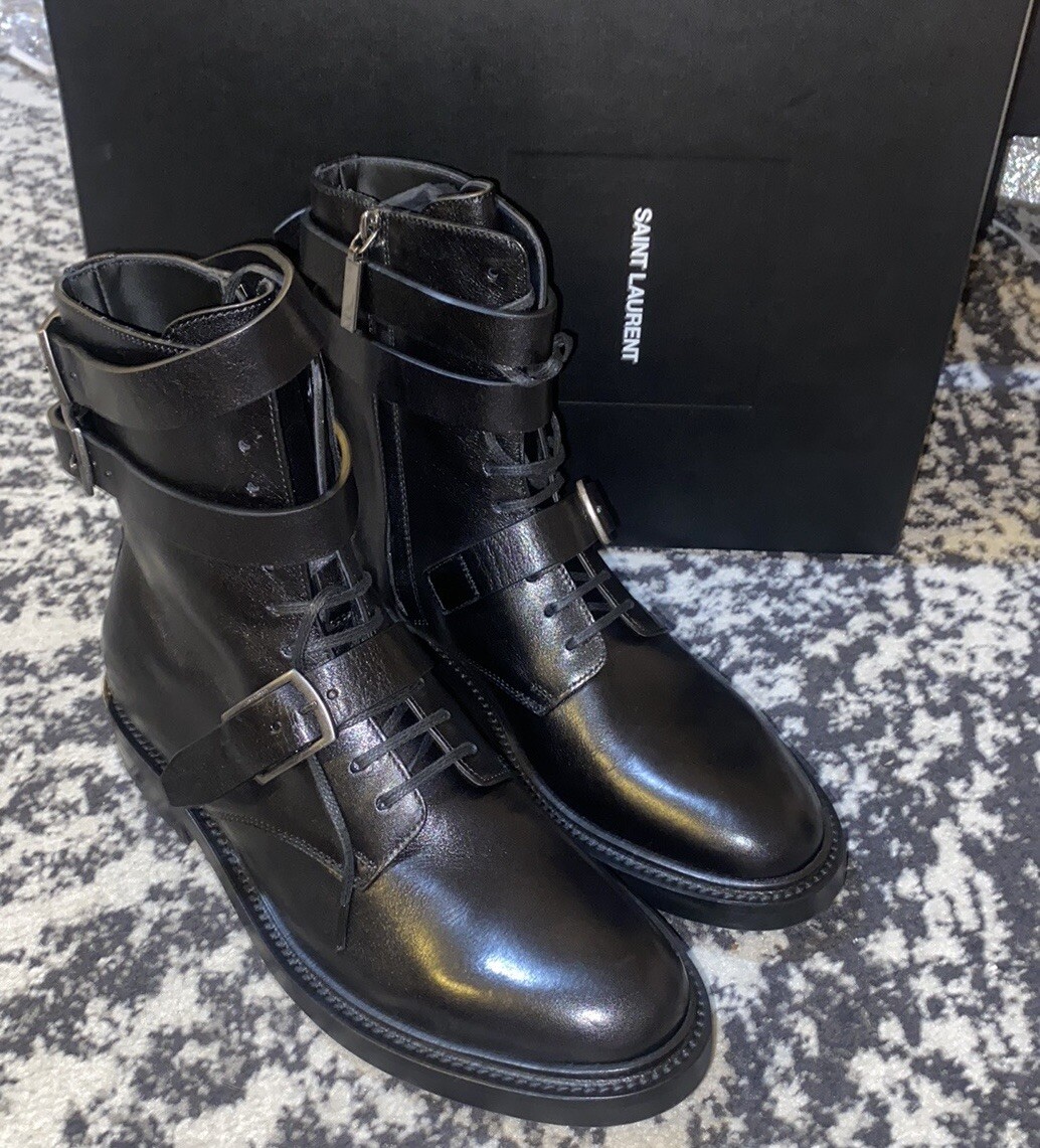 Stivali Saint Laurent Army 20 fibbia in pelle goffrata canguro taglia 39 5