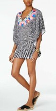 Bar III Feather Daze printed caftan tunic Cover up size M