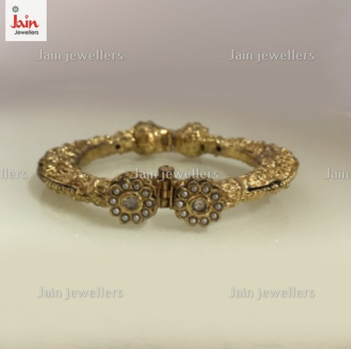 18 Kt, 22 Kt Real Yellow Gold Pearl Unisex Vintage Screw Open Bracelet Bangle - Picture 2 of 10