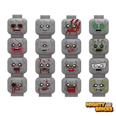 16x Minifiguren Köpfe passend für LEGO Zombies, ähnlich 3626pb0436  3626pb1403