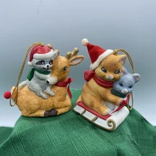 Lot Of 2-VTG Jasco Caring Critter Chimer Christmas Bells  Raccoon/Deer& Cat/Bear