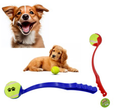1 x Dog Ball Launcher Thrower + Tennis Ball Toy Fetch Play Sport Chucker 38cm