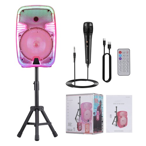 8" Rechargeable Speaker Bluetooth LED Party System USB/SD/FM/AUX w/Mic & Stand - Picture 17 of 17