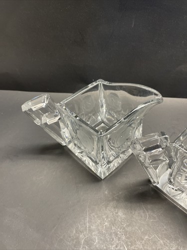 Vintage Heisey Quator Clear Square Sugar & Creamer Cut Glass Floral Art Deco - Picture 5 of 9