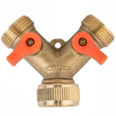 Bradas 2-Wege Messing Gartenschlauch- Wasserhahn- Wasserverteiler 3/4' 4634