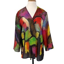 Cocoon Tao House Hand-printed Ooak Art-to-wear Open Fine Wool Jacket Lux L/xl