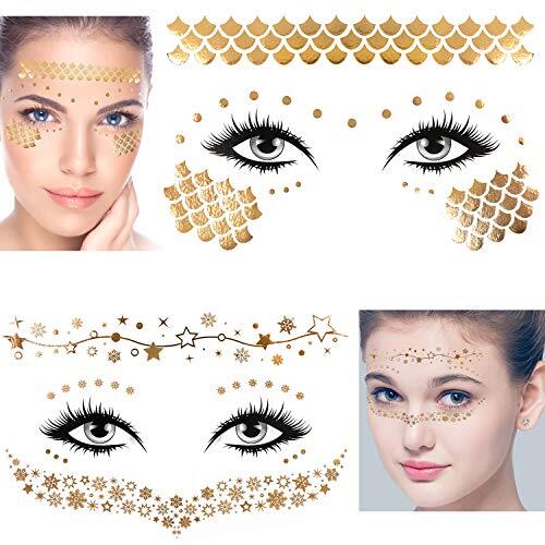 8 Blatt Gesicht Tattoo Aufkleber Metallic Temporär Transfer Tattoo Wasserdicht - Bild 5 von 7