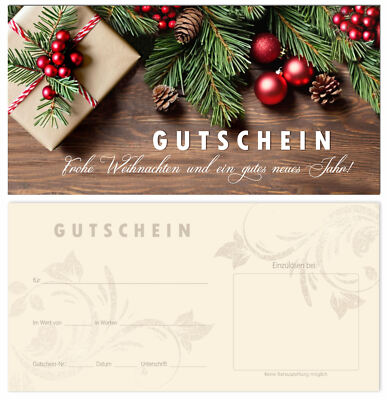 25 x Geschenkgutscheine Gutscheinkarten Vintage Weihnachten Wellness Massage Neu