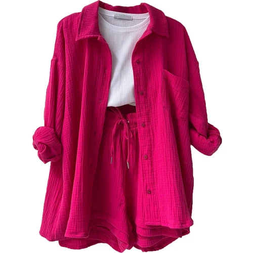 Sommer Damen Musselin Bluse Shirt und Shorts Kleidung Set Strand Outfit Zweiteiler - Bild 15 von 45