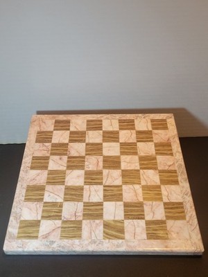 10 X 10 Stone  Chess Checkerboard Black, Pinkish Tan,  and Dark Brown.