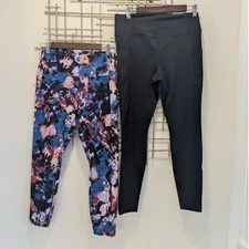 Bundle of 2 Women's Size L Active Leggings RBX Floral All In Motion Solid Black