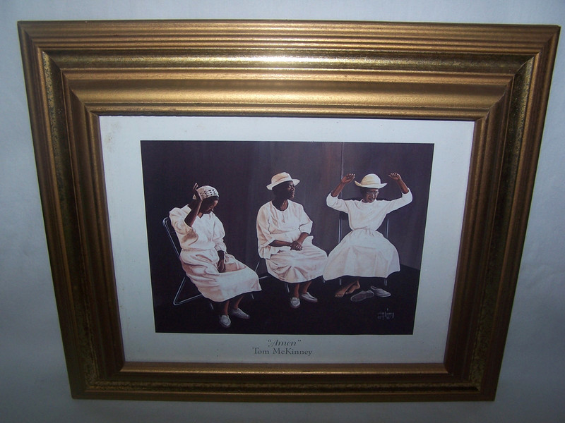 Black African Americana Church Women  AMEN  Framed Signed Tom McKinney 1996