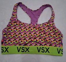 Victoria's Secret Womens VSX Sports Bra Multicolor Geometric Stretch Racerback L