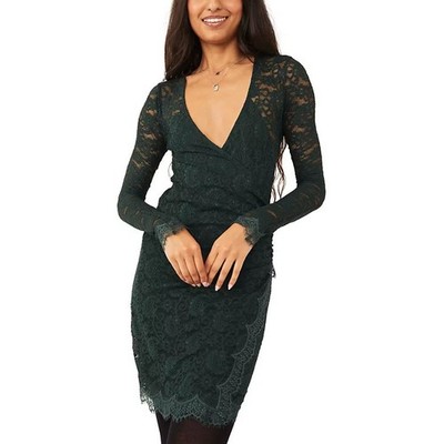 Free People Women's Deepest Spruce Pearl Lace Mini Dress Free People Women's Deepest Spruce Pearl Lace Mini Dress