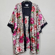 Vtg 90s Sant  Classics Satin Kimono Robe 1X Mob Wife Floral Leopard Y2K Retro