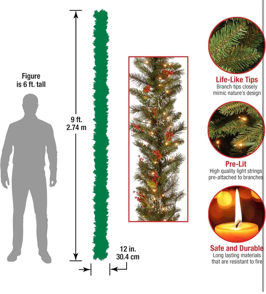 Guirnalda de abeto de montaña brillante preiluminada National Tree Co. de 9 pies con luces transparentes Foto 3 de 4