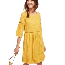 Anthropologie Akemi + Kin Gold Embroidered Boho Floral Lace Dress, Size Medium