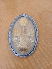 Vintage Dried Pressed Flowers Pewter Frame Window Suncatcher Lasting Impressions