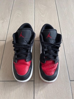 Nike Air Jordan 1 Low GS Bred Toe EU38 5.5Y Schwarz Weiß Rot