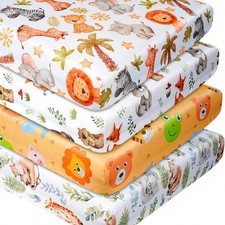 Fitted Baby Crib Sheets Set of 4, Unisex Crib Sheets for Boys Girls, Soft
