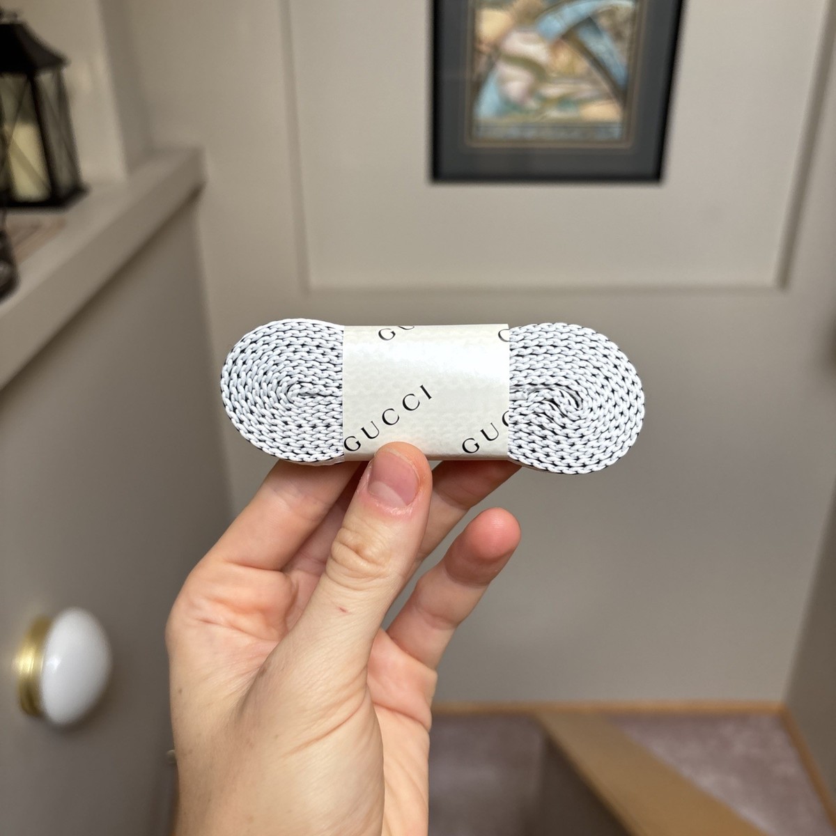 Gucci Black/White Shoe Laces Replacement Lace New Authentic