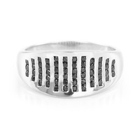 Cavill Damenring 925 Silber Schwarzer Spinell 0,64Ct Brillantschliff