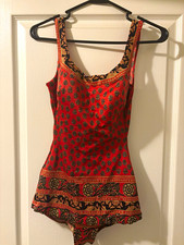 Sirena One Piece Swimsuit Size 10 Orange Floral Built-In Bra Vintage