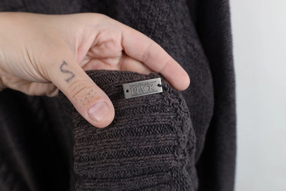 Hebilla BKE Para Hombres 2XL Golpeado Grueso Pescador Cable Tejido Henley Suéter Gris Foto 4 de 4