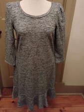 Talbots Blue Knit Ruffle Hem Shift Dress 3/4 Sleeve Scoop Neck Knee S NWT