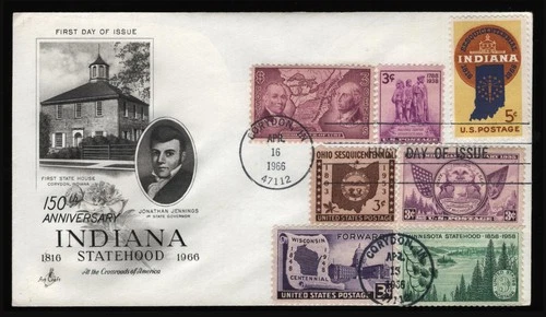 #1308 5c Indiana Statehood-Combo, Art Craft FDC **ANY 5=FREE SHIPPING**