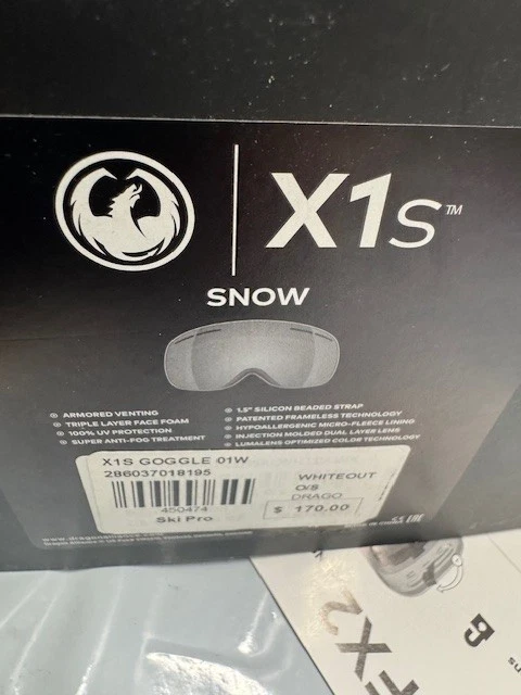 Dragon X1s  Snow Goggles White out Snowboard Goggle*New-NO BOX - Image 3 of 4