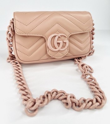 GUCCI GG Marmont Calfskin Chevron Matelasse Double G Shoulder Bag Chain Belt Bag
