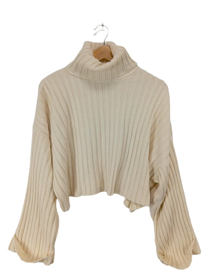 STRADIVARIUS Pull-over à col roulé Dames Pull T EU 36 crème style décontracté - Photo 1/4