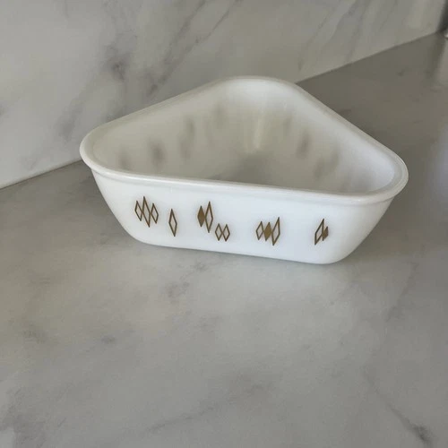 Vintage Inland Glass White Milk Glass Triangle Casserole Dish w/ Atomic Markings